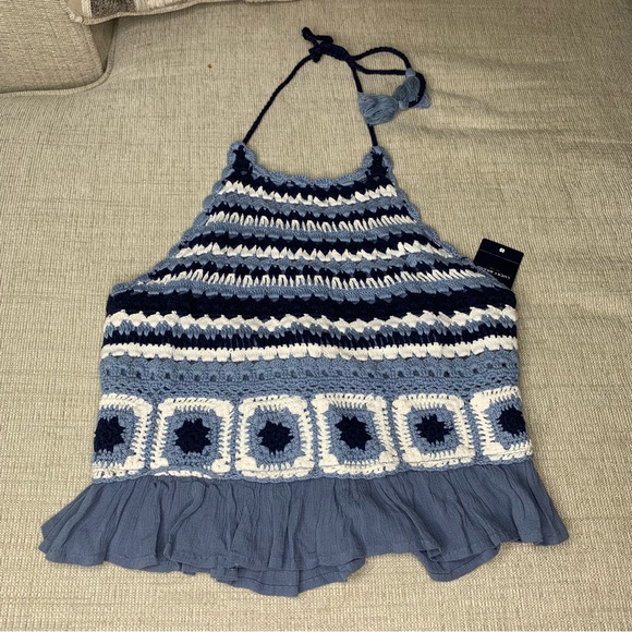 Lucky Brand Crochet Halter indingo Top - Picture 5 of 5